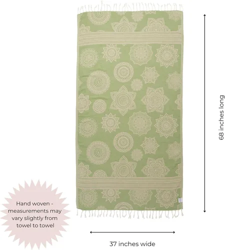 Vista 2 de InfuseZen Toalla turca de baño y playa, diseño de medallón reversible, 100% algodón turco orgánico, suave, ligera, absorbente, peshtemal, de secado
