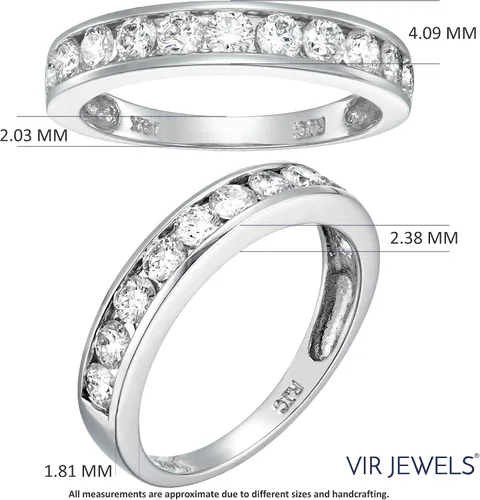 Vista 12 de VIR JEWELS Anillo de boda de diamante blanco de 1 cttw a 2 quilates para mujer, juego de canales de oro de 14 quilates, tamaño 4.5-10