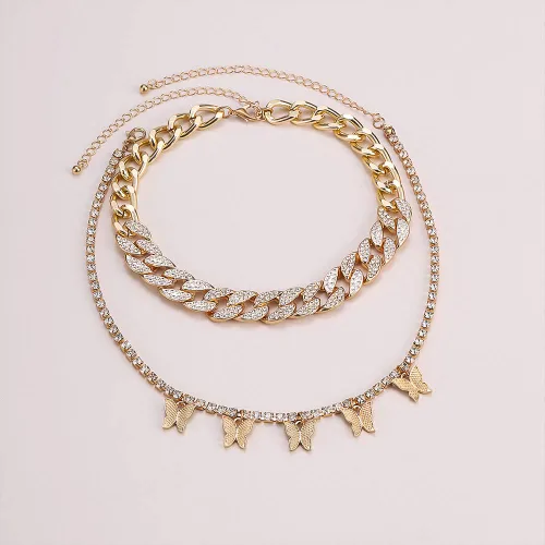 Vista 4 de Denifery - Collar con cadena de eslabones cubanos con mariposa gargantilla con colgante para mujer hip hop gargantilla punk joyería para mujeres