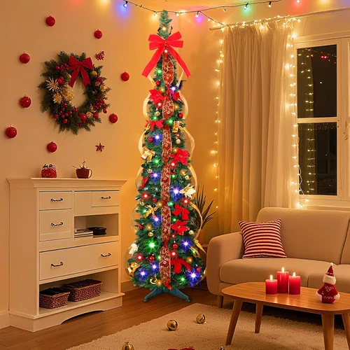Vista 8 de Alupssuc - Árbol de Navidad desplegable de 4 pies, control remoto, luces de Árbol de Navidad artificial con luces de doble color, control remoto, 9