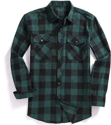 Vista 2 de Camisa de franela a cuadros para hombre, ajuste regular, manga larga, casual, con botones