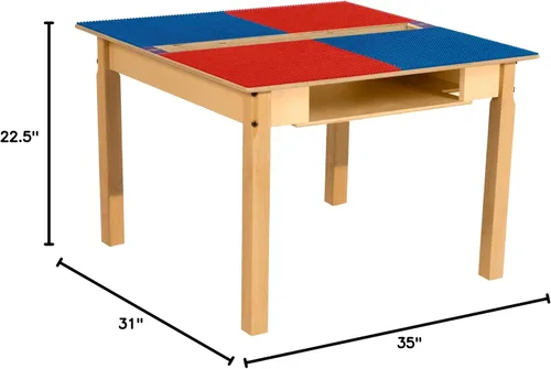 Vista 54 de Contender Time-2-Play - Mesa de madera contrachapada de abedul para niños, color azul y verde, compatible con Lego Montessori con estante para sala