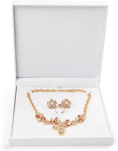 Vista 6 de Oirlv Juego de joyas de terciopelo blanco caja de regalo anillo pendiente collar grande caja de almacenamiento