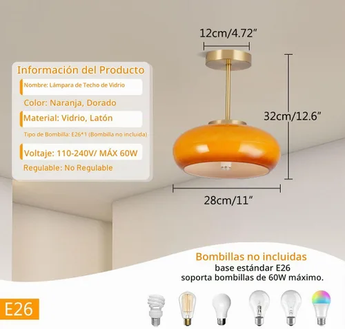 Vista 2 de Lámpara de techo empotrada de vidrio de leche, lámpara de techo moderna de mediados de siglo, lámpara de techo de cúpula de vidrio de latón dorado