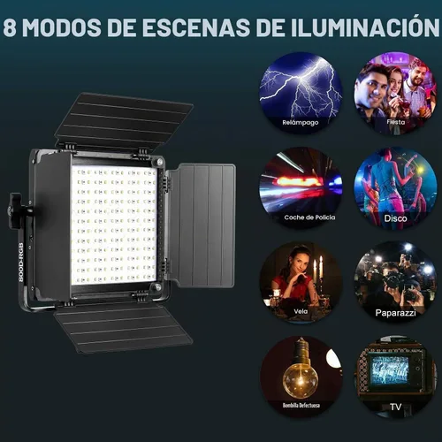 Vista 7 de GVM - Luz de video LED RGB con soporte de trípode, kit de iluminación de estudio con panel de control de aplicación, 3200K-5600K regulable, CRI97