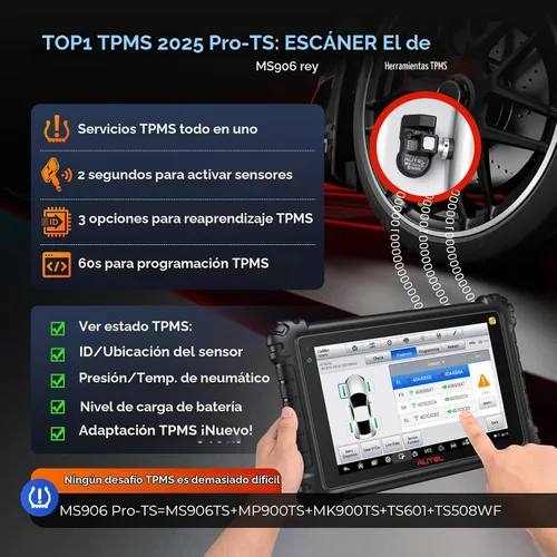 Vista 4 de Escáner Autel MaxiSYS MS906 PRO-TS: 2026 MS906Pro TS Up de MP900TS MK900TS MP900BT Kit MS906 MAX, TPMS completo y codificación OE, herramienta