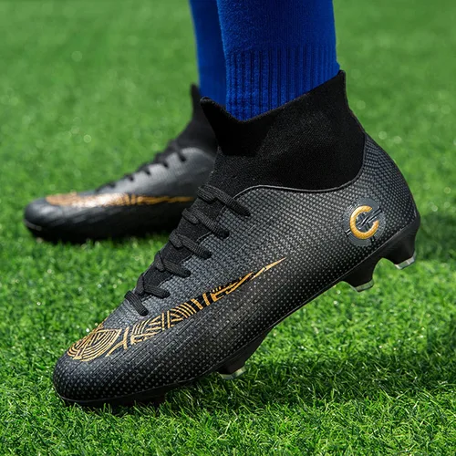 Vista 7 de HHY Zapatos de fútbol para hombre con tacos de fútbol con cordones y puntas antideslizantes