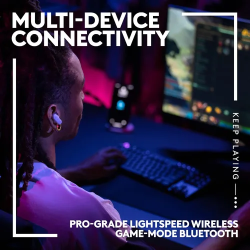 Vista 2 de Logitech G Se adapta a auriculares inalámbricos para juegos, ajuste moldeado personalizado, velocidad de luz + Bluetooth, cuatro micrófonos