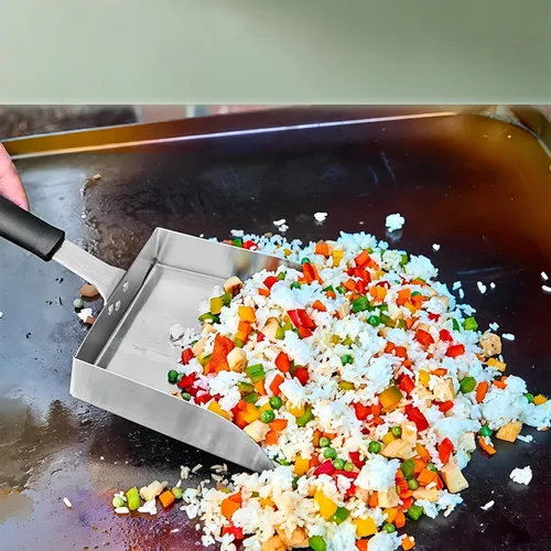Vista 2 de Cuchara grande para plancha tipo Hibachi Pala de alimentos para arroz frito Mover alimentos para parrilla superior plana accesorios