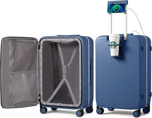 Vista 22 de mixi Equipaje PC Hardside Rolling maleta con rueda giratoria, cerradura TSA, soporte para teléfono y vaso, Verde aguacate