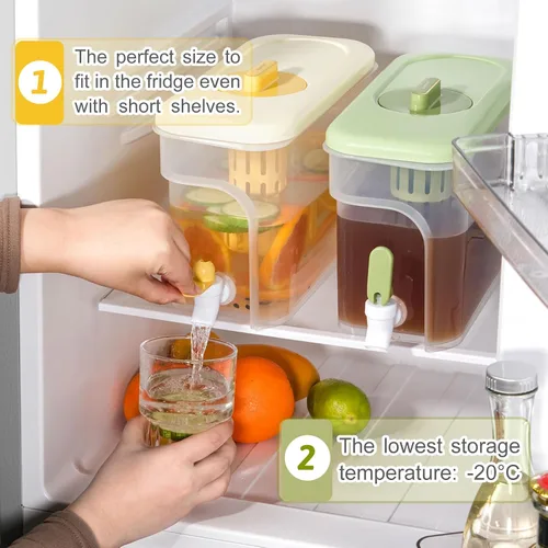 Vista 4 de Dispensador de bebidas de 1 galón para refrigerador, recipiente de agua con grifo, dispensador de agua de galón mejorado, jarra de té helado