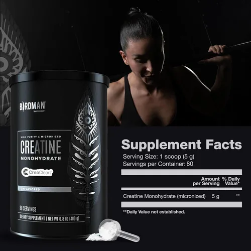 Vista 5 de BIRDMAN Monohidrato de creatina micronizada en polvo, recuperación muscular, sin cafeína, creatina pre-entrenamiento, vegano, post-entrenamiento