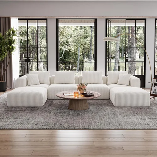 Vista 40 de Avenco Sofá seccional modular de 6 asientos de 141 pulgadas, tela de pana Negro