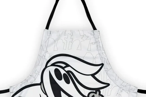 Vista 2 de Nightmare Before Christmas Zero - Elegante delantal blanco con correas negras, accesorio de cocina con el clásico musical animado de Tim Burton