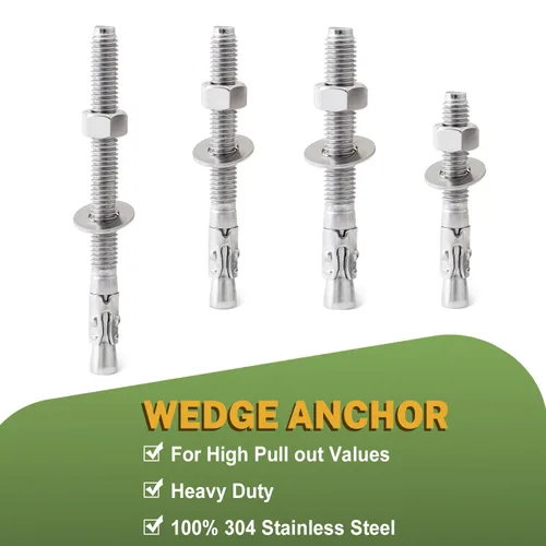 Vista 4 de LIONMAX Pernos de anclaje de acero inoxidable para concreto 1/2" x 3-3/4 pulgadas, paquete de 6 anclajes de cuña para pared de cemento, resistente a
