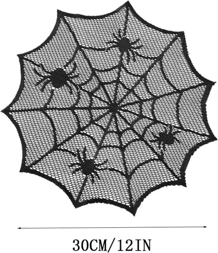 Vista 3 de Juego de 4 manteles individuales redondos de Halloween de 12 pulgadas, manteles individuales de tela de araña negra de poliéster con diseño hueco