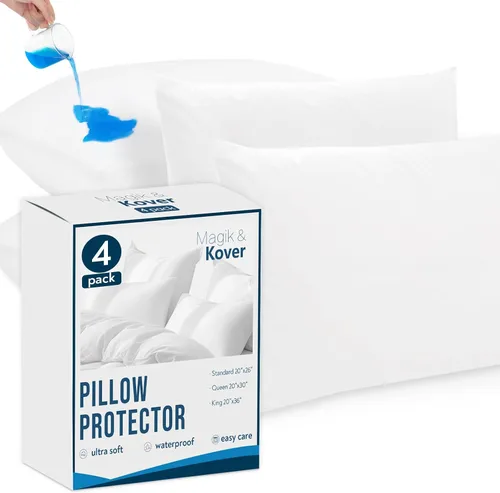 Vista 2 de Paquete de 4 protectores de almohada impermeables, de 20 x 26 pulgadas, con cremallera, tamaño estándar, transpirable, impermeable, fundas