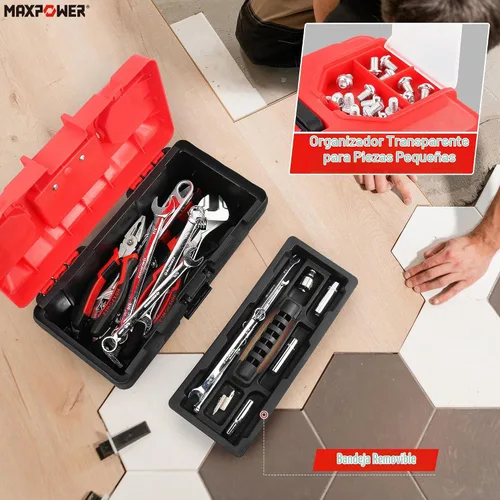 Vista 4 de MAXPOWER Caja de herramientas pequeña, cajas de herramientas de plástico de Rojo