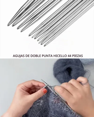 Vista 6 de 44 agujas de tejer de doble punta, 11 tamaños, 10 pulgadas, 9.8 in, agujas de tejer de acero inoxidable, juegos de herramientas de hilo