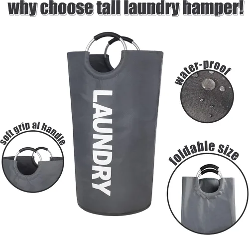 Vista 4 de Twira Cesta de lavandería grande de 90 litros, cesta de lavandería que se mantiene bien, bolsa de lavandería con asas acolchadas, contenedor de ropa