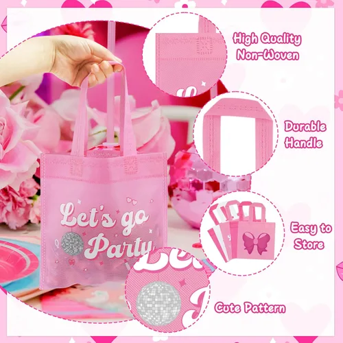 Vista 4 de FHzytg 20 bolsas de regalo de fiesta rosa para niñas, bolsas de dulces de princesa rosa intenso, bolsas de regalo, bolsas de regalo para fiestas