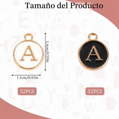 Vista 2 de 104 PIEZAS de dijes de letra para hacer joyas - dijes de alfabeto y iniciales de doble cara para collar y pulsera 2 colores 104 piezas