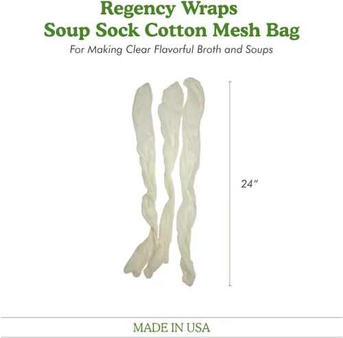 Vista 2 de Regency Wraps Calcetines de sopa, paquete de 3 unidades de 24 pulgadas, bolsas de malla 100% algodón; para caldos transparentes, deliciosas sopas