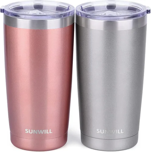 Vista 10 de SUNWILL - Vaso para café de viaje de 20 onzas, taza aislada con tapa, taza de acero inoxidable para bebidas frías y calientes, gris claro Gris oscuro