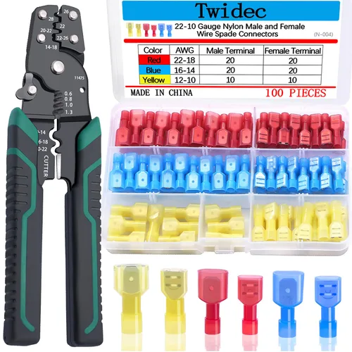 Vista 14 de Twidec/360Pcs 2.8/4.8/6.3mm Kit surtido de terminales de engarce rápido con conectores de pala macho y hembra, bloque de terminales de engarce