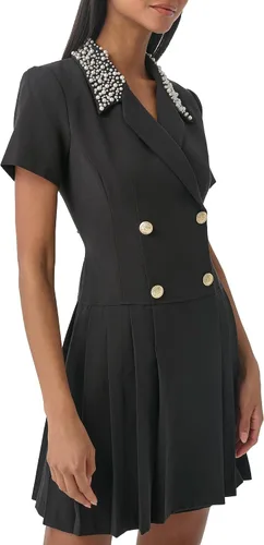 Vista 3 de Karl Lagerfeld Paris Vestido de perlas plisadas con botones para mujer