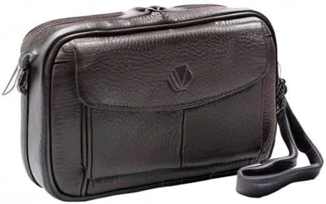 Vista 8 de Bolso bandolera de cuero genuino para hombre, bolso de mensajero, organizador de chequera, cartera