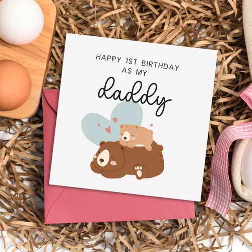 Vista 4 de TEEMI - Feliz primer cumpleaños como mi papá, lindo oso/tarjeta de primer cumpleaños para papá, bonita tarjeta de cumpleaños/tarjeta de felicitación