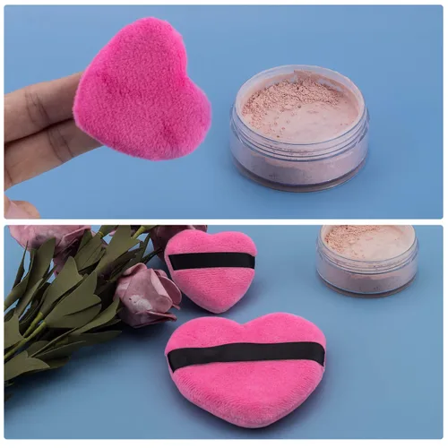 Vista 5 de OIIKI 4 esponjas de maquillaje, esponja de algodón en polvo, para herramientas de maquillaje, licuadora, en forma de amor con correa