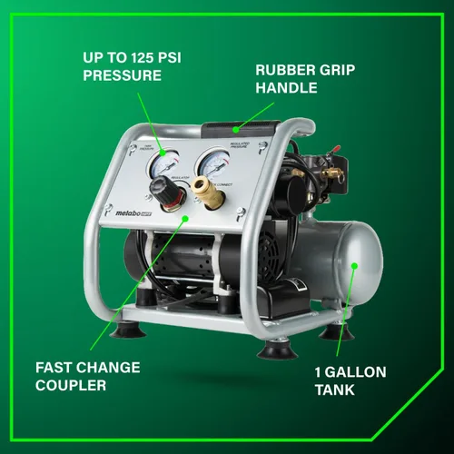 Vista 18 de Metabo HPT Compresor de aire silencioso, compresor de aire portátil sin aceite de 1 galón, funcionamiento ultrasilencioso a 59 dB, acoplador rápido