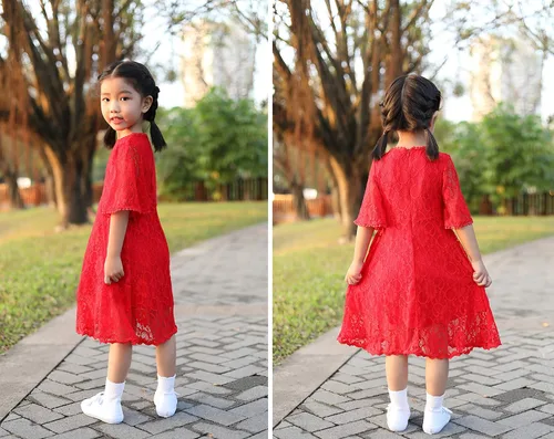 Vista 4 de Vestido de encaje para niñas con flores, vestido de fiesta de boda vintage, 2-6, 7-16