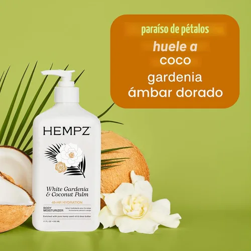 Vista 4 de Hempz Loción hidratante corporal - Gardenia blanca y palma de coco - Crema hidratante diaria, manteca de karité, aceite de coco - Productos