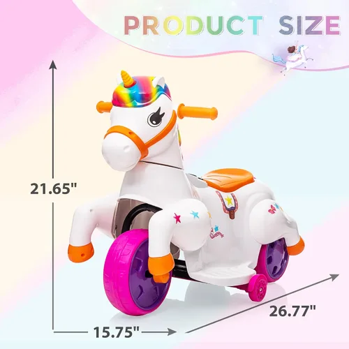 Vista 8 de Juguete de paseo en coche para niños pequeños TOBBI Juguete de paseo en unicornio para niños y niñas de 3 ruedas, motocicleta eléctrica para niños