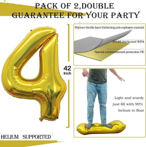 Vista 191 de GOER Globos Número 10 para Decoraciones de Fiesta de 10º Cumpleaños, Globos de Helio de Papel de Aluminio Jumbo de 42 Pulgadas para 10º Aniversario