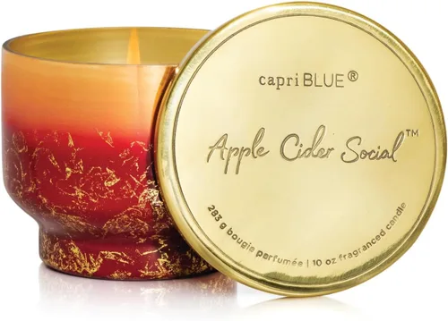 Vista 12 de Capri Blue Glimmer Mini Tin - Vela perfumada a manzana con mini portavelas, mezcla de cera de soja, Capri Blue Apple Cider Social Red and Gold