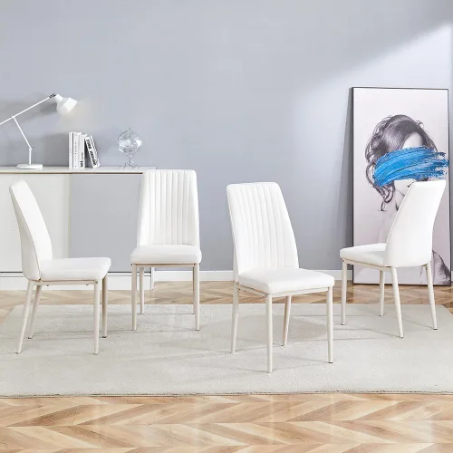 Vista 5 de Juego de 4 sillas de comedor modernas, de piel sintética, con patas de metal, para comedor, oficina, sala de espera (juego de 4, color blanco)