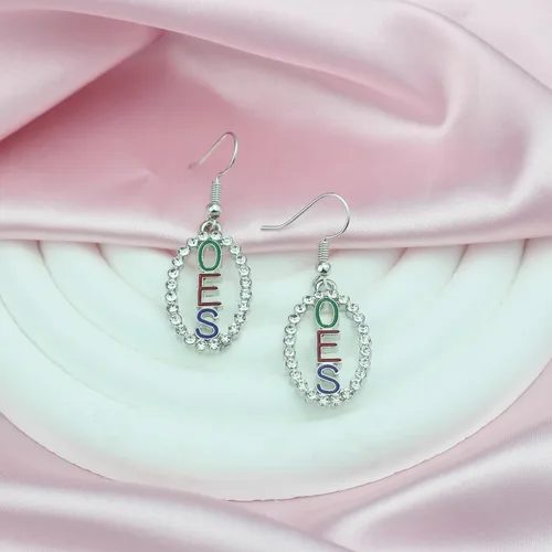 Vista 2 de Pendientes de gota con diamantes de imitación Orden de la Estrella del Este, regalo de símbolo OES, joyería griega de hermandad de mujeres y niñas