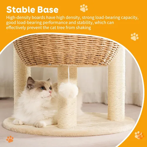 Vista 5 de 52-Inch Cat Tree Tower for Large Cats with Woven Basket Beds Three woven beds, multi-level platforms and sisal posts provide climbing, scratching