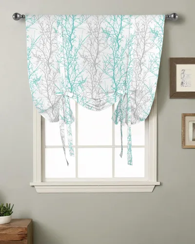 Vista 10 de Cenefa de amarre gris y rojo para cocina, sala de estar, cenefa de rama de árbol para ventanas, cenefa ajustable para ventana, bolsillo para barra