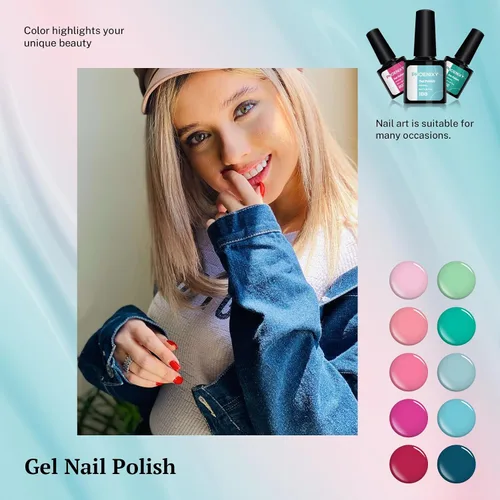 Vista 6 de phoenixy Juego de 24 esmaltes de uñas en gel, kit de uñas en gel removible de 21 colores, nude rosa rojo azul verde amarillo naranja, juego