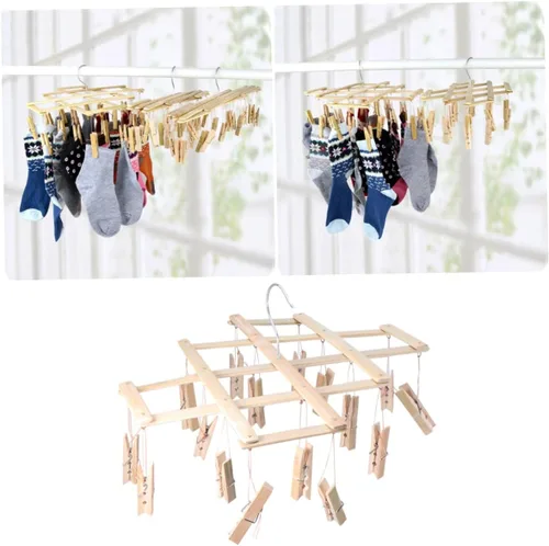 Vista 3 de Zerodeko Estante de secado de ropa multiclip para calcetines, ahorrador de espacio, 16 clavijas, ganchos giratorios para montaje en pared