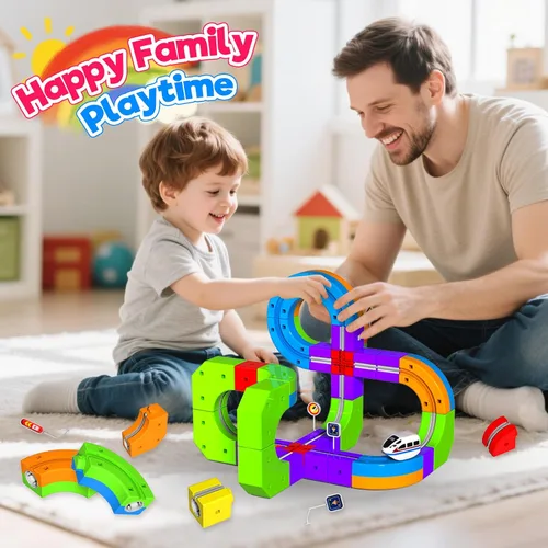 Vista 6 de Juego de Tren Eléctrico para Niños, Set de Pista de Carreras 3D de 69 Piezas con Tren Eléctrico, Señales de Tráfico, Set de Juguetes de Tren STEM