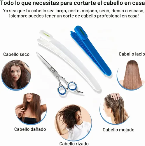 Vista 8 de Tijeras de corte de cabello, kit de corte de cabello para mujeres, herramientas de corte de cabello para el hogar, cortador de flequillo, capas