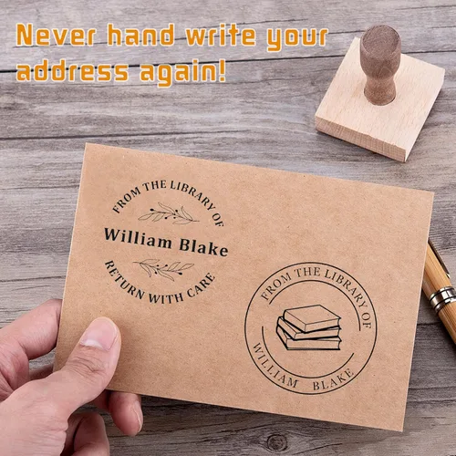 Vista 3 de de The Library of Stamp - Sello personalizado para libros, sello de goma de madera