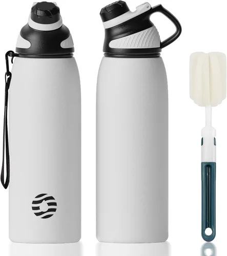 Vista 8 de Fjbottle Botella de agua aislada de acero inoxidable, botellas de agua a prueba de fugas de 32 onzas, vaso reutilizable de hielo, jarra de vacío