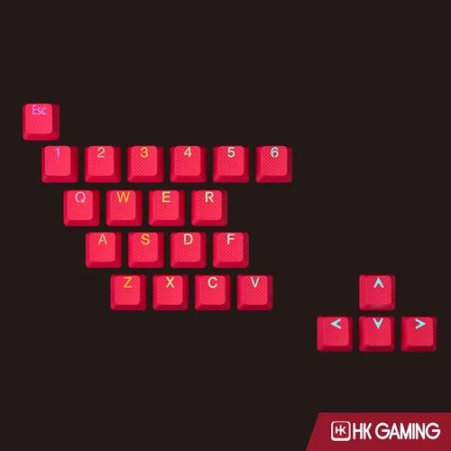 Vista 5 de HK GAMING Juego de teclas dobles retroiluminadas de goma Perfil OEM para teclado mecánico (23 teclas, rojo español)